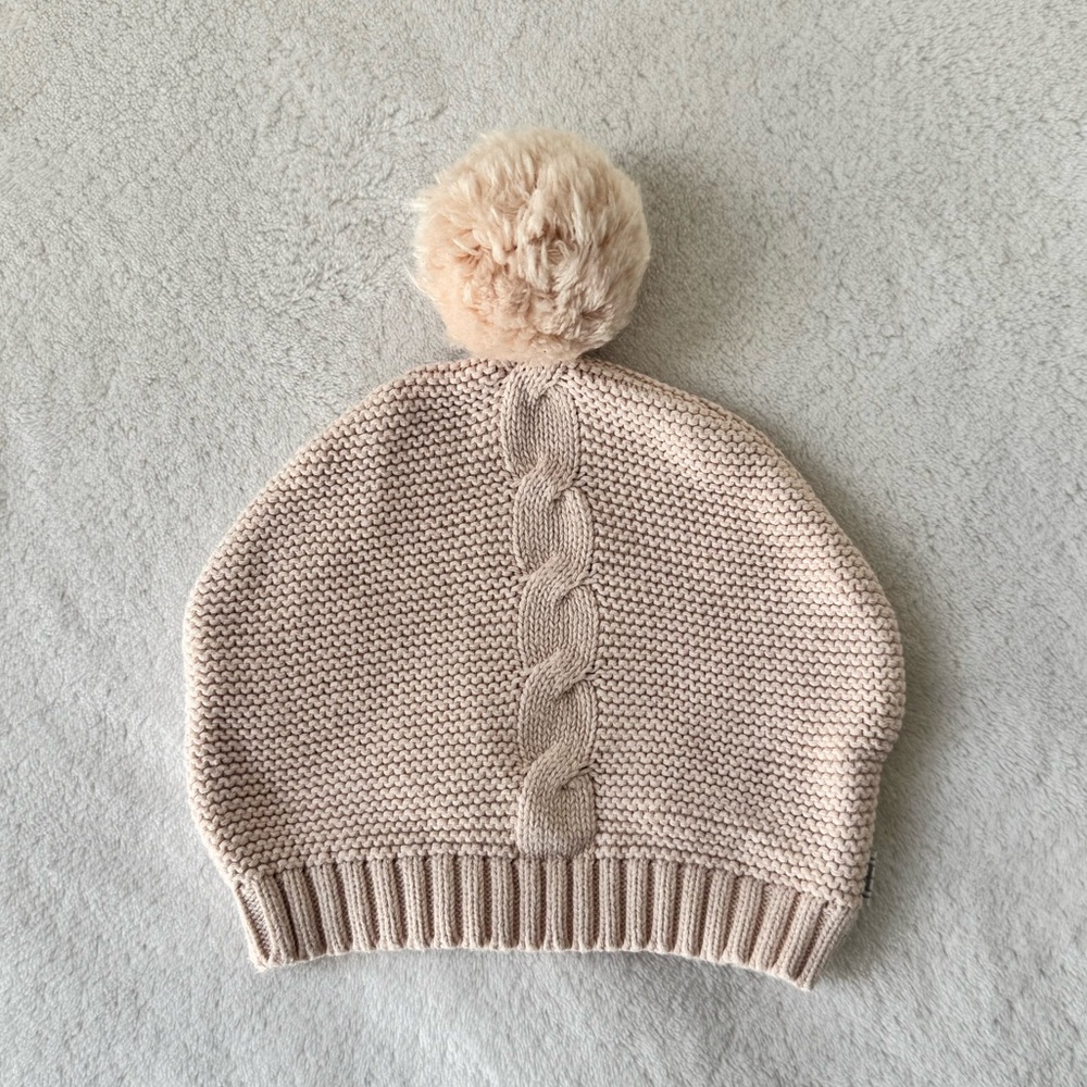 Elegant Baby Pink Knit Pom Pom Hat 0–12M 100% Cotton EUC